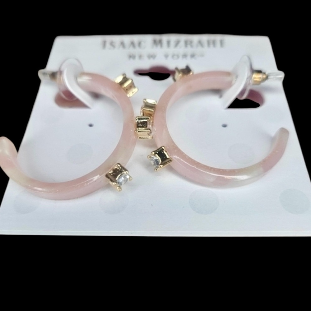 ISAAC MIZRAHI Rhinestone And Pink Acrylic Hoop Earrings‎ NWT